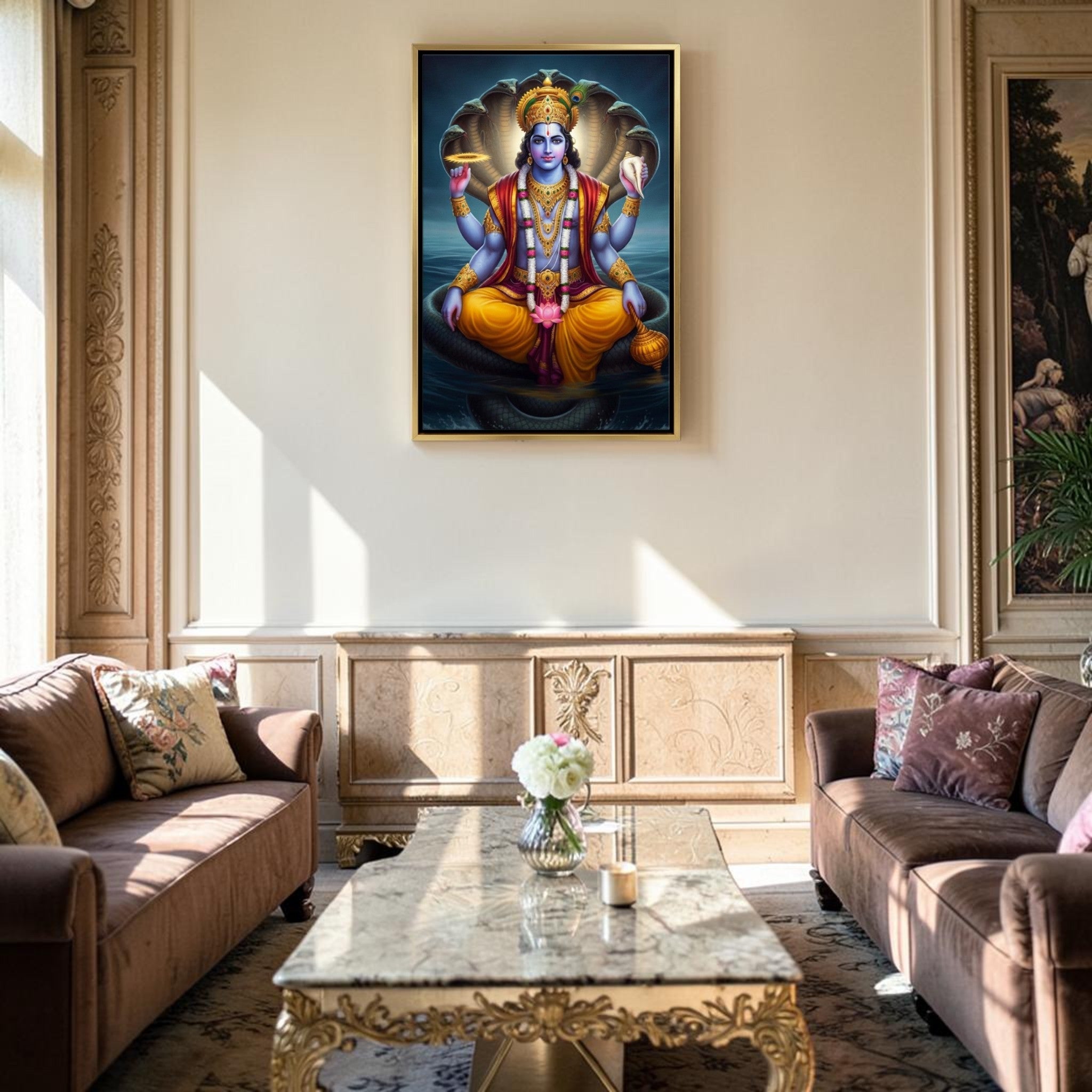 Vaikuntha Resonance: Lord Vishnu on Sheshanaga Canvas (24 x 36 Inches)