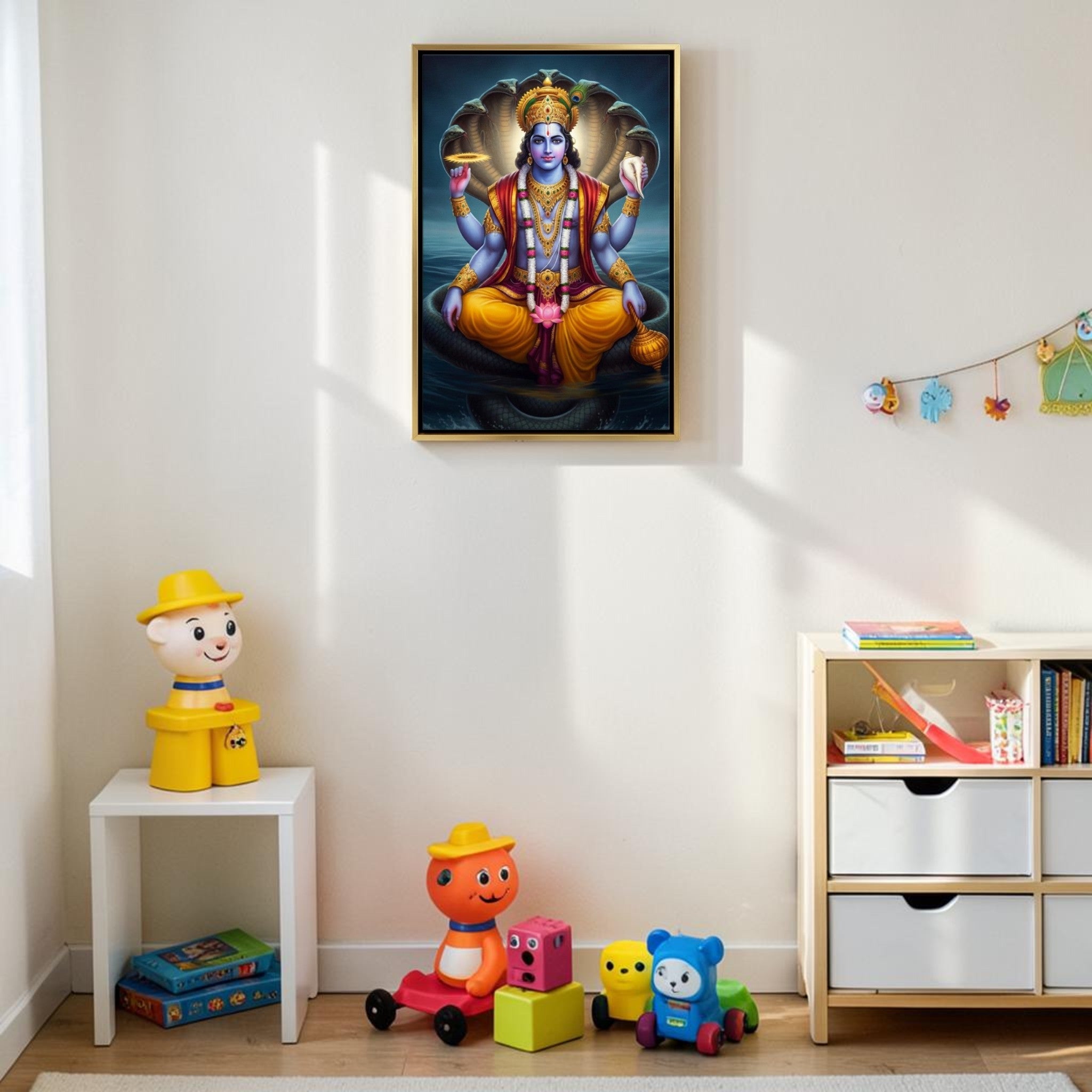 Vaikuntha Resonance: Lord Vishnu on Sheshanaga Canvas (24 x 36 Inches)