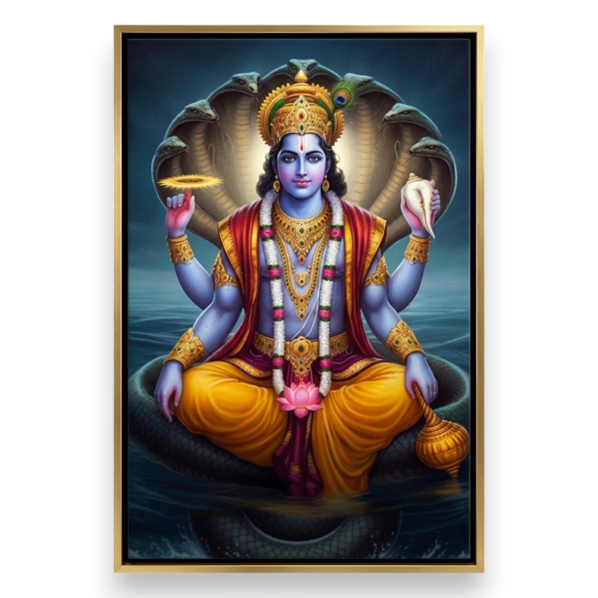 Vaikuntha Resonance: Lord Vishnu on Sheshanaga Canvas (24 x 36 Inches)