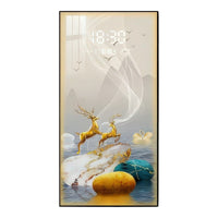 Thumbnail for Abstract River Stone & Wildlife LED Clock Wall Decor with Golden Deer & Swans (60 x 90 CM)