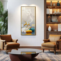 Thumbnail for Abstract River Stone & Wildlife LED Clock Wall Decor with Golden Deer & Swans (60 x 90 CM)