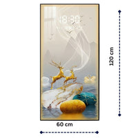 Thumbnail for Abstract River Stone & Wildlife LED Clock Wall Decor with Golden Deer & Swans (60 x 90 CM)
