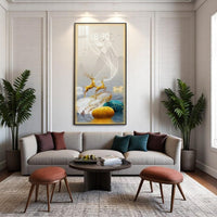 Thumbnail for Abstract River Stone & Wildlife LED Clock Wall Decor with Golden Deer & Swans (60 x 90 CM)