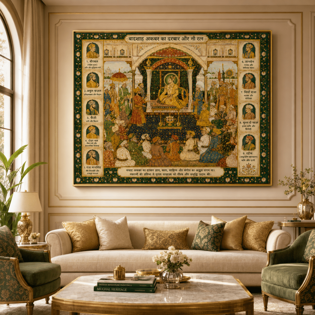 Akbar and his Navaratnas:Gyan, Kala, Aur Sangeet (36 x 29 Inches)