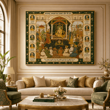 Akbar and his Navaratnas:Gyan, Kala, Aur Sangeet (36 x 29 Inches)