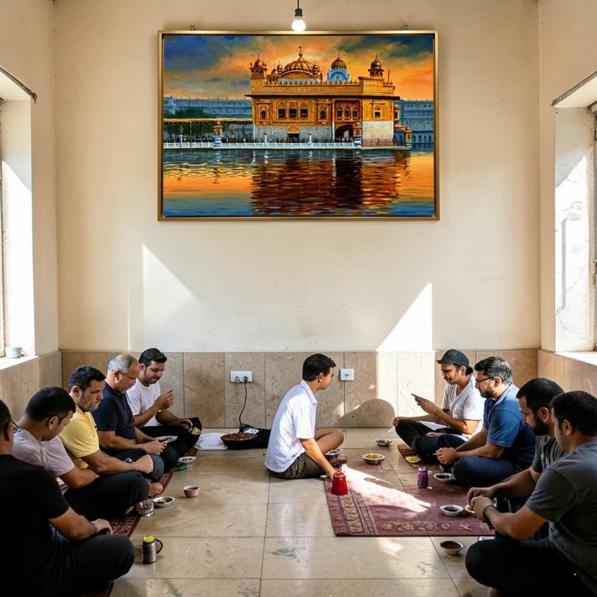 Amrit Sarovar Sunset: Divine Golden Temple Painting (24 x 36 Inches)