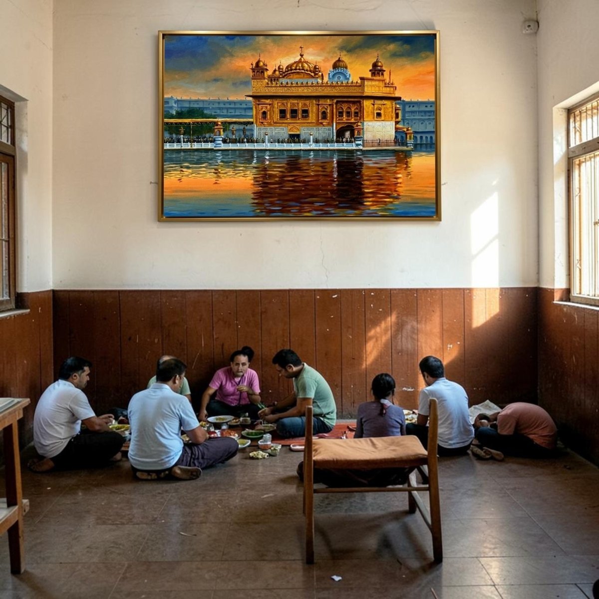 Amrit Sarovar Sunset: Divine Golden Temple Painting (24 x 36 Inches)