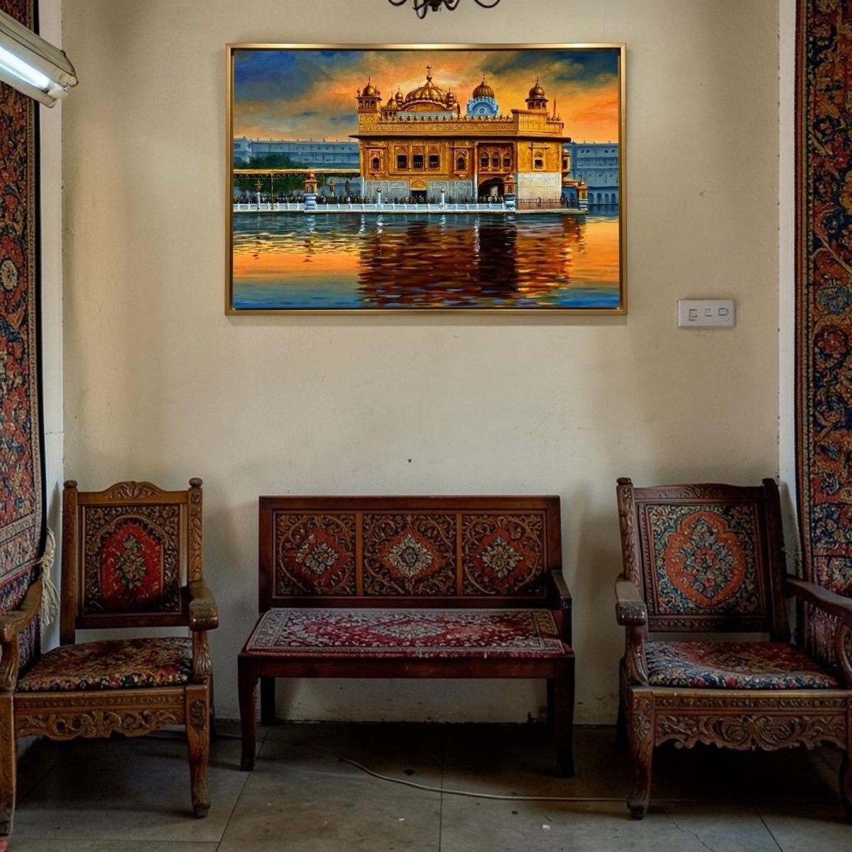 Amrit Sarovar Sunset: Divine Golden Temple Painting (24 x 36 Inches)
