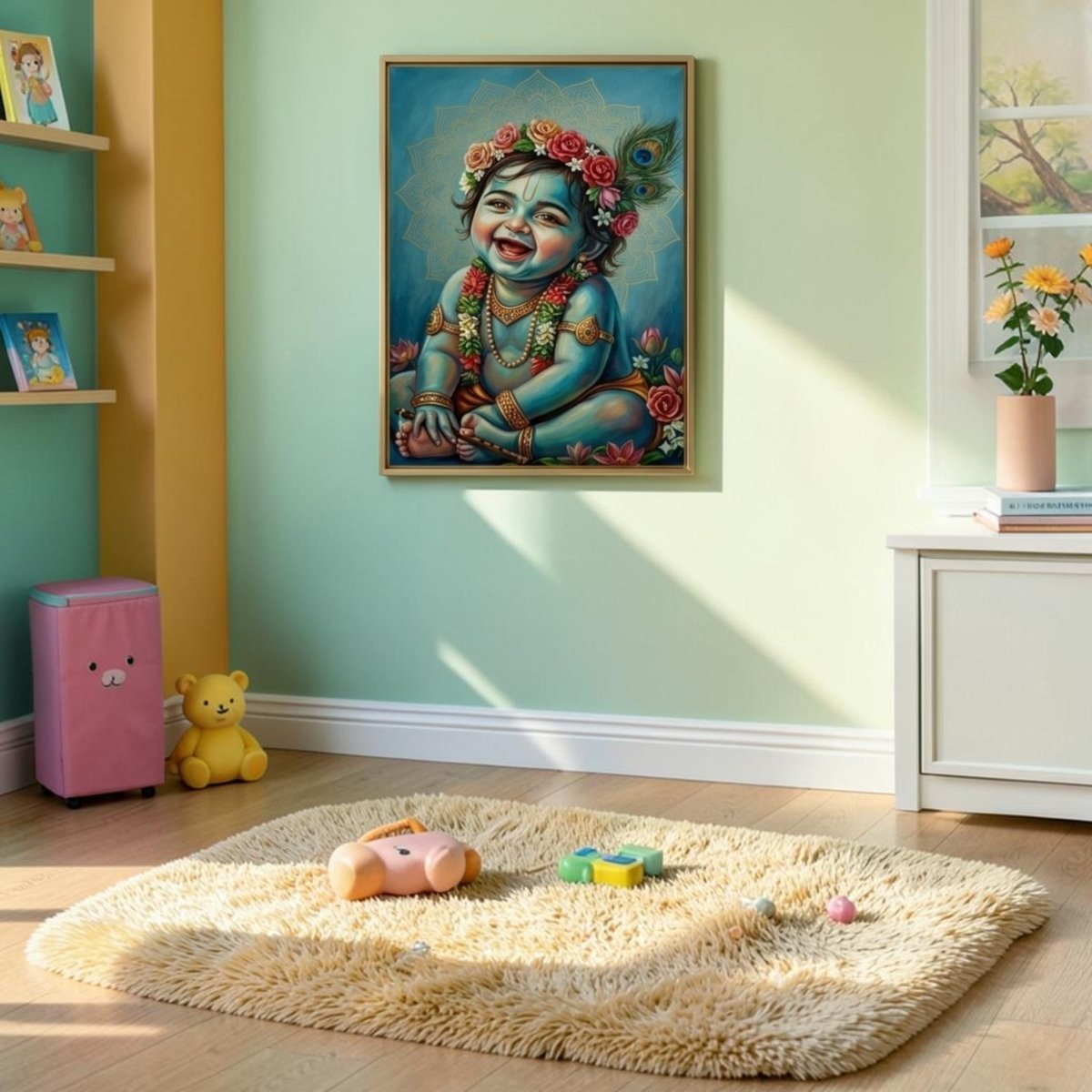 Ananda Kanhaiya: Krishana's Radiant Joy: Childhood Divinity in Full Bloom (24 x 36 Inches)