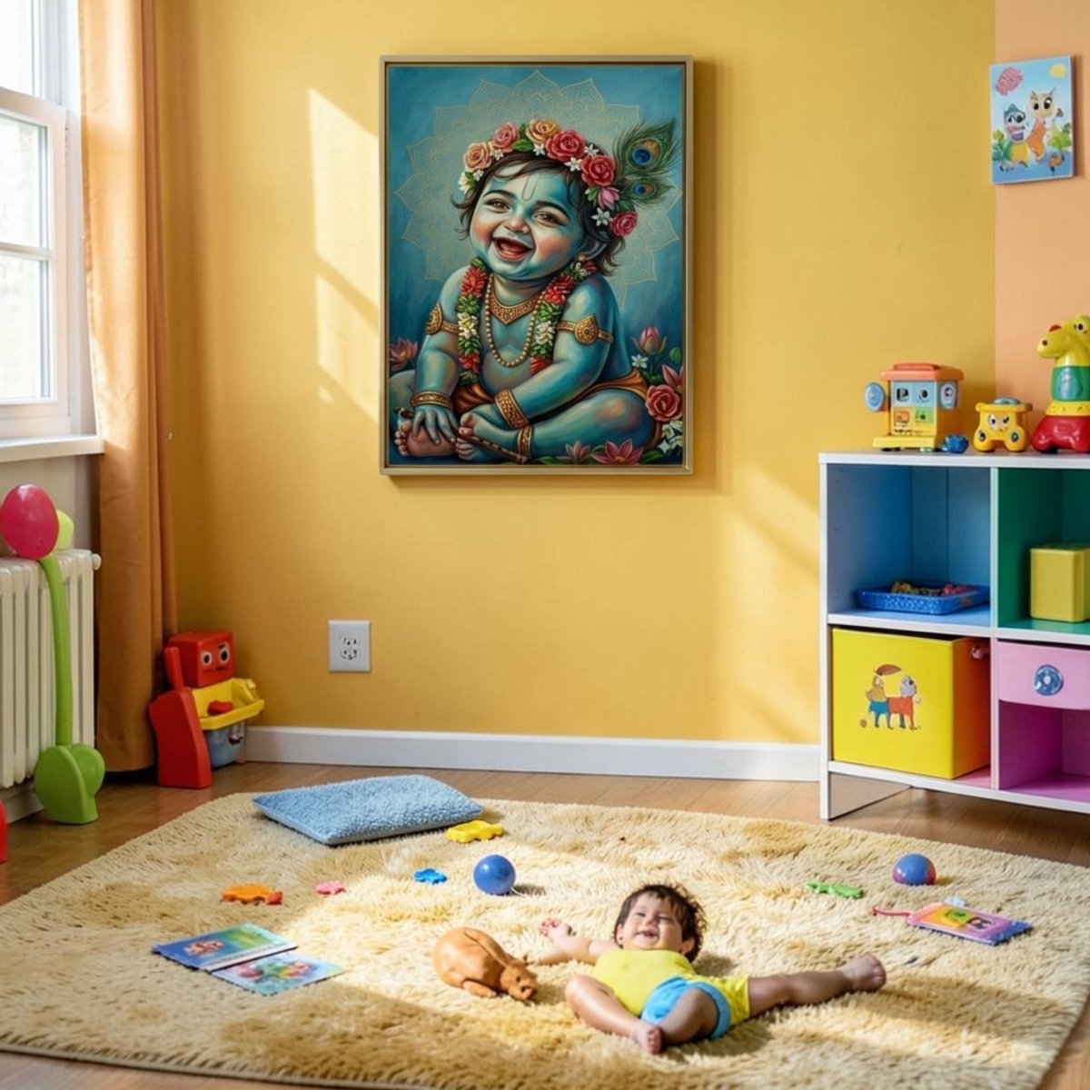 Ananda Kanhaiya: Krishana's Radiant Joy: Childhood Divinity in Full Bloom (24 x 36 Inches)