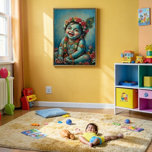 Ananda Kanhaiya: Krishana's Radiant Joy: Childhood Divinity in Full Bloom (24 x 36 Inches)