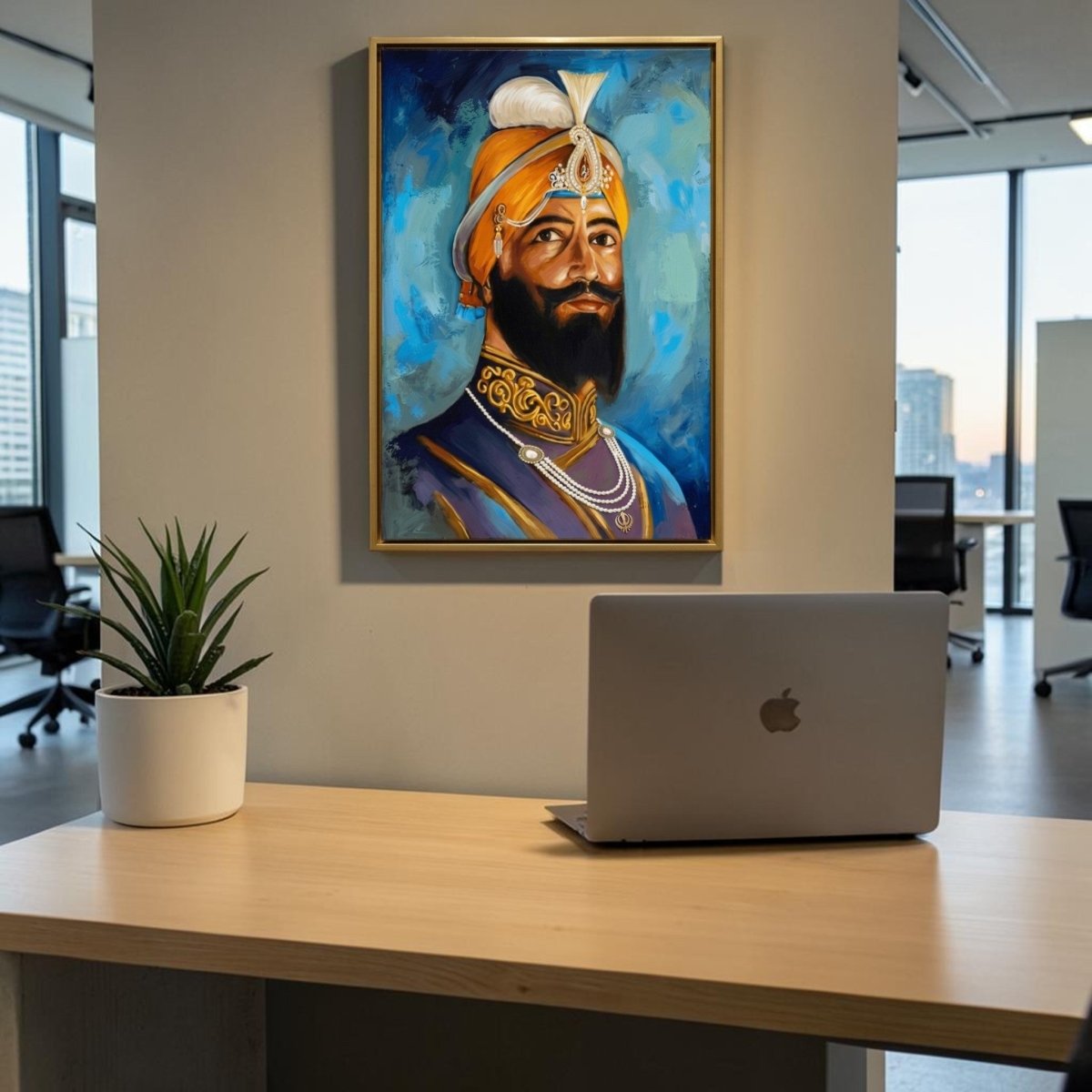 Anandpur’s Vision: Divine Guru Gobind Singh Ji Spiritual Painting (24 x 36 Inches)