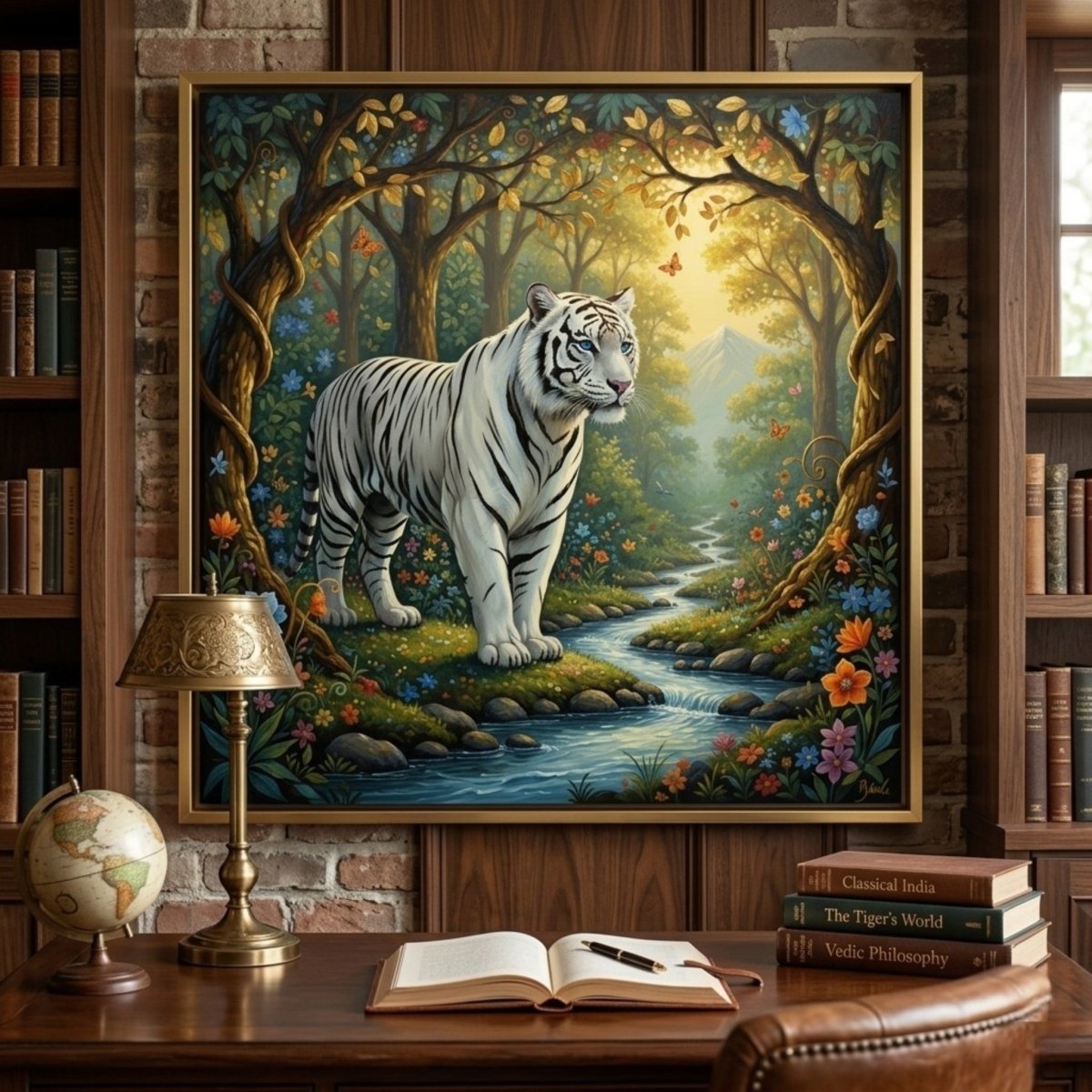 Ananta Prakriti: The Eternal White Tiger of the Hidden Valley (36 x 36 Inches)