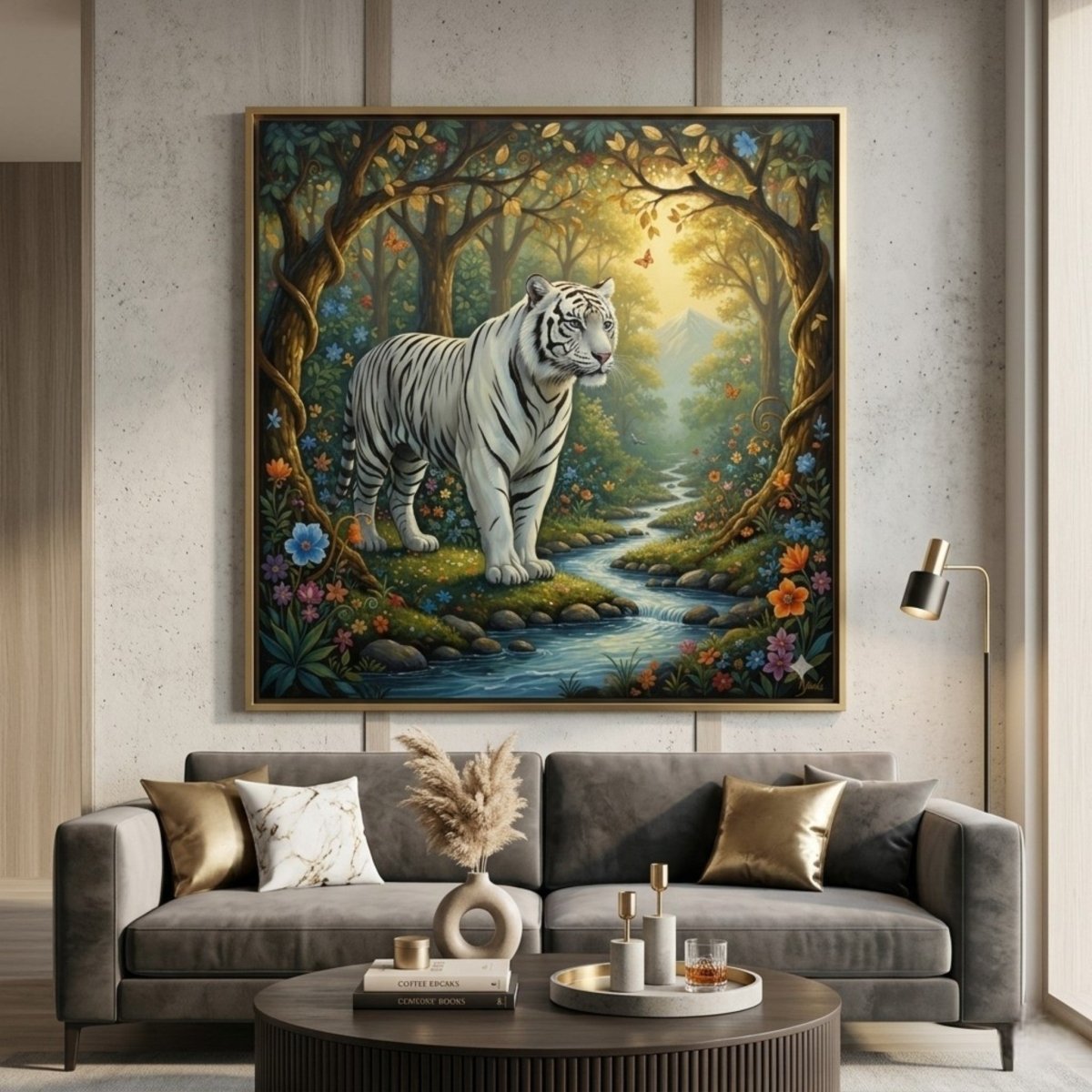 Ananta Prakriti: The Eternal White Tiger of the Hidden Valley (36 x 36 Inches)