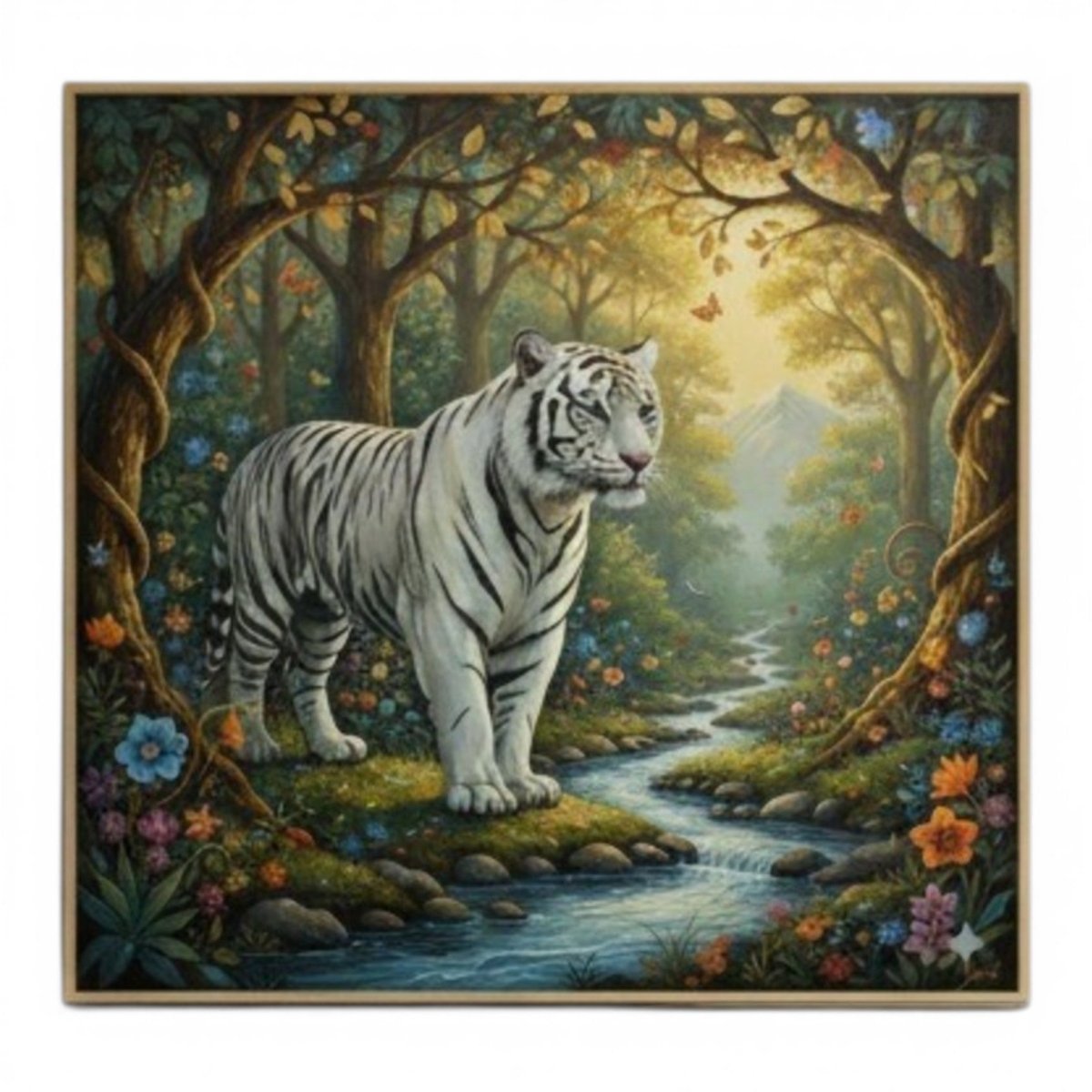 Ananta Prakriti: The Eternal White Tiger of the Hidden Valley (36 x 36 Inches)