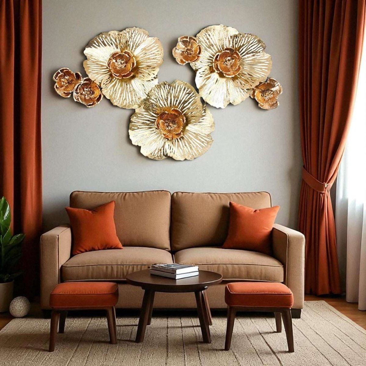 Antiqued Gold Floral Wall Sculpture (125 x 78 cm)
