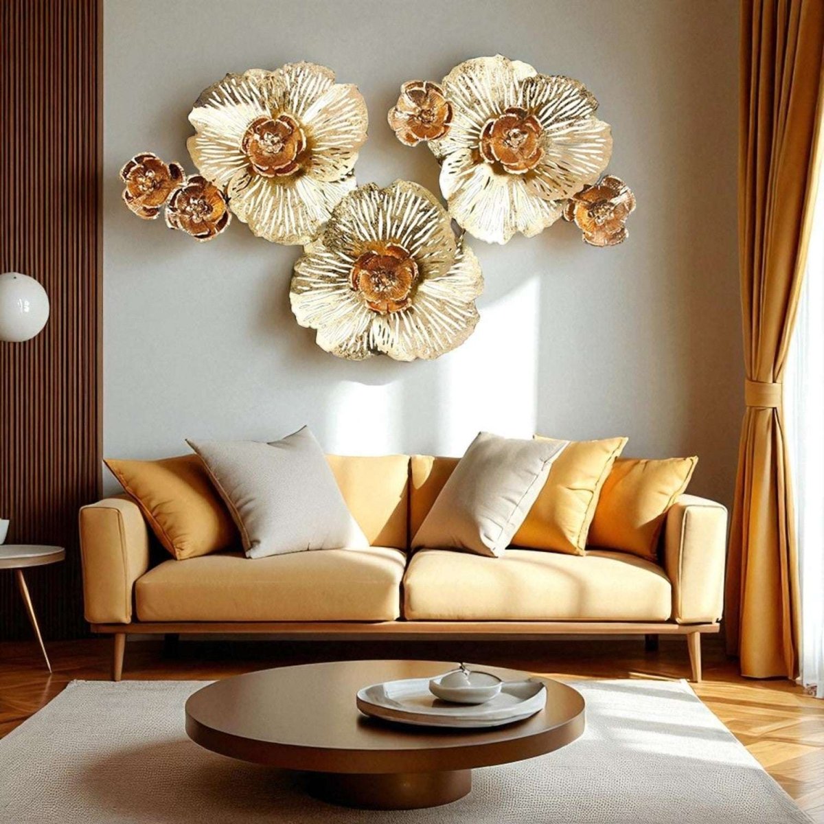 Antiqued Gold Floral Wall Sculpture (125 x 78 cm)