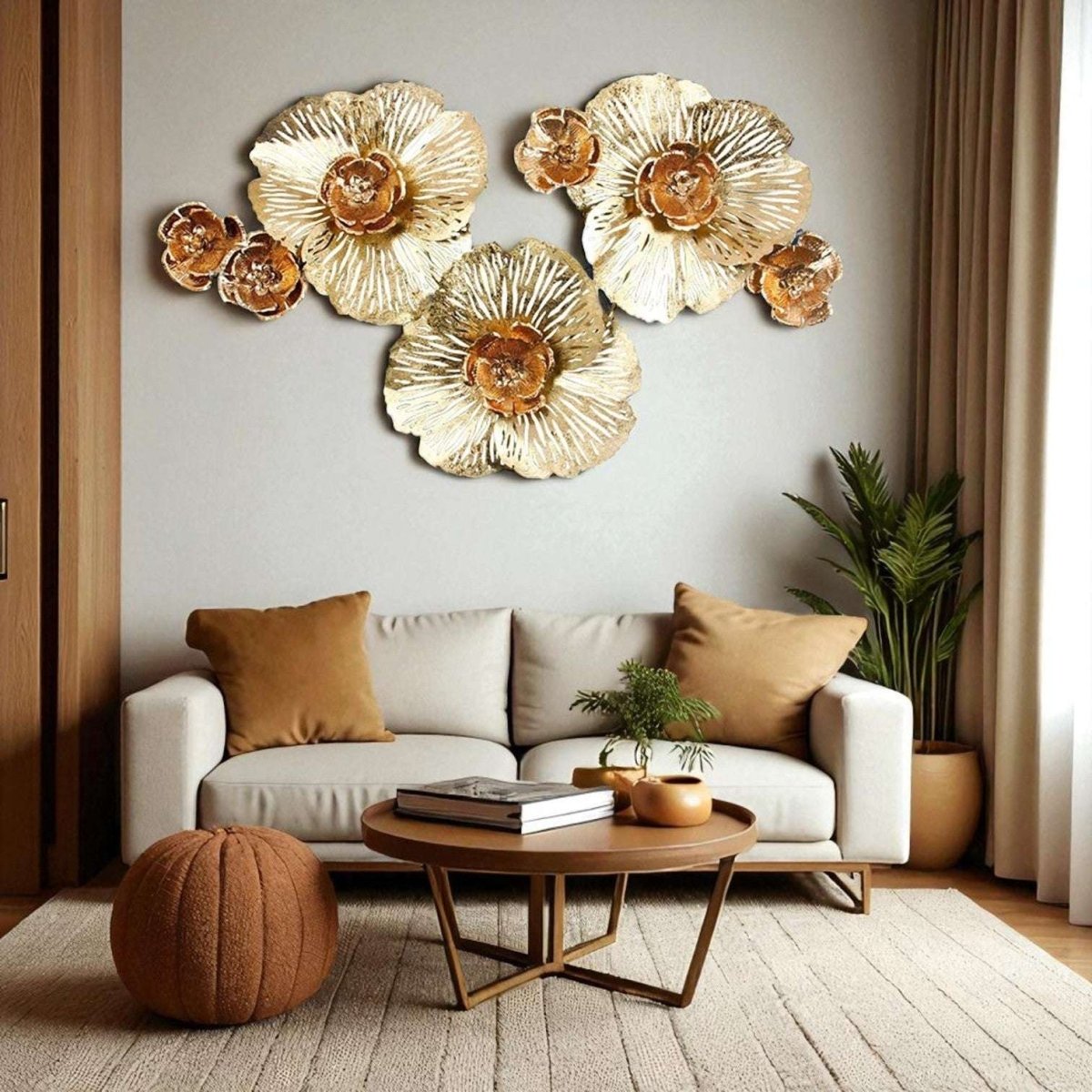 Antiqued Gold Floral Wall Sculpture (125 x 78 cm)