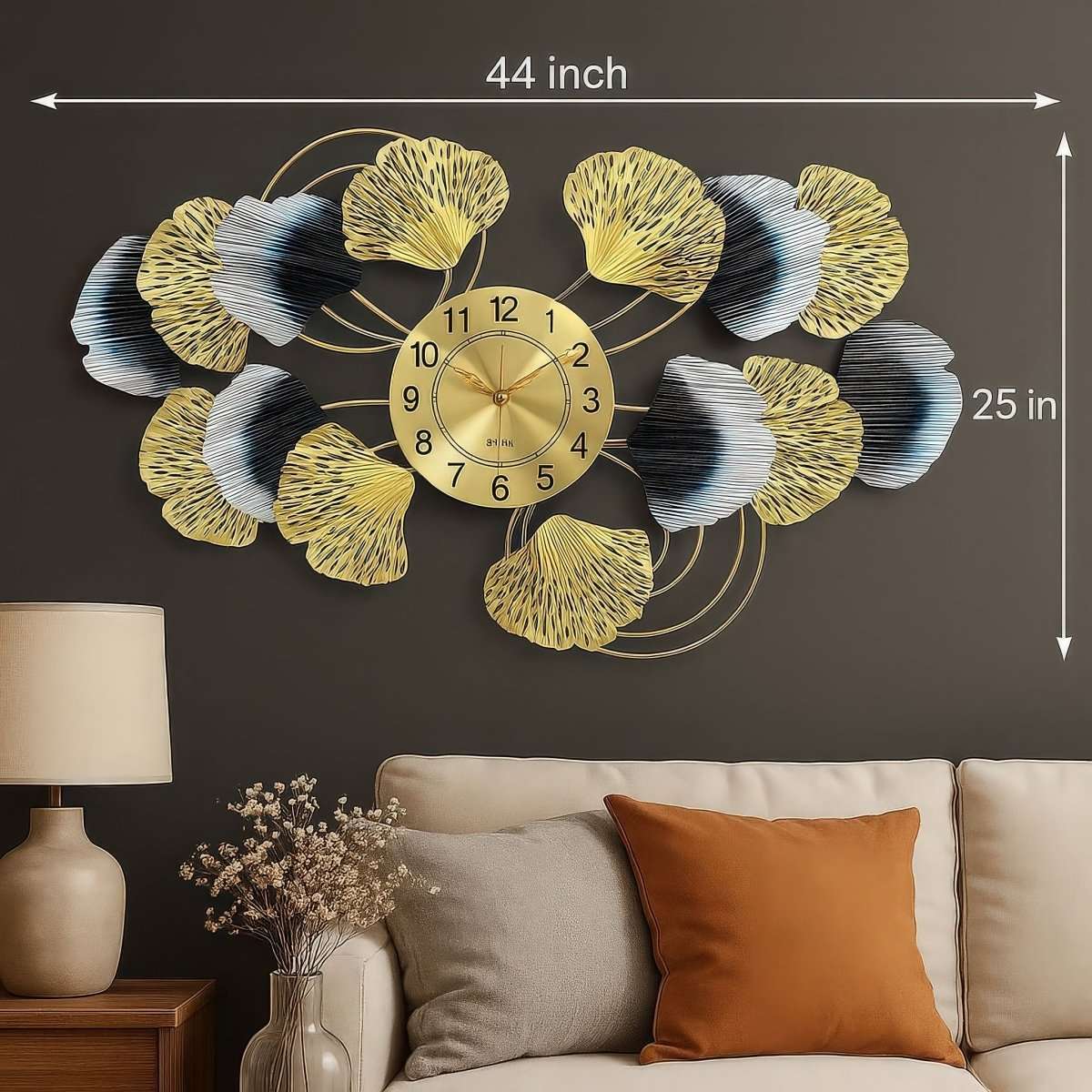 Art Deco Ginkgo Wall Clock (44 x 25 Inches)