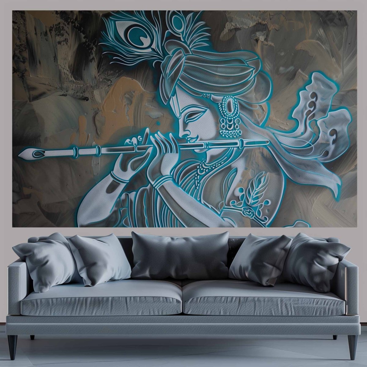 Azure Dreams: Krishna Canvas Wall Painting (36 x 24 Inches)