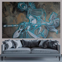 Thumbnail for Azure Dreams: Krishna Canvas Wall Painting (36 x 24 Inches)