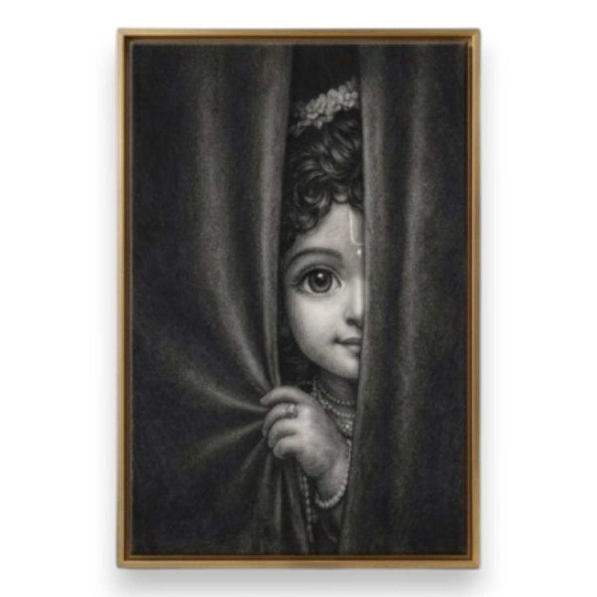Bal Krishna: The Playful Protector: Makhan Chor Monochromatic Art (24 x 36 Inches)