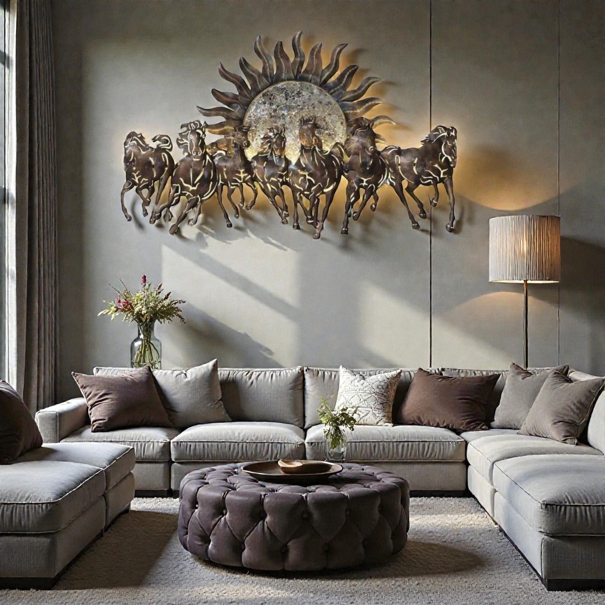 Big wall coverage Backlit 7 Horses with Sun (55 x 34 Inches)