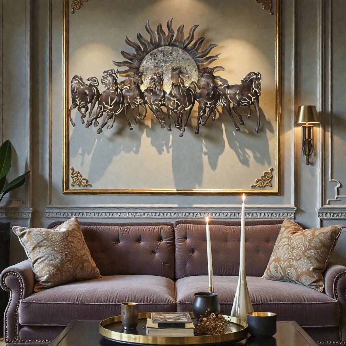 Big wall coverage Backlit 7 Horses with Sun (55 x 34 Inches)