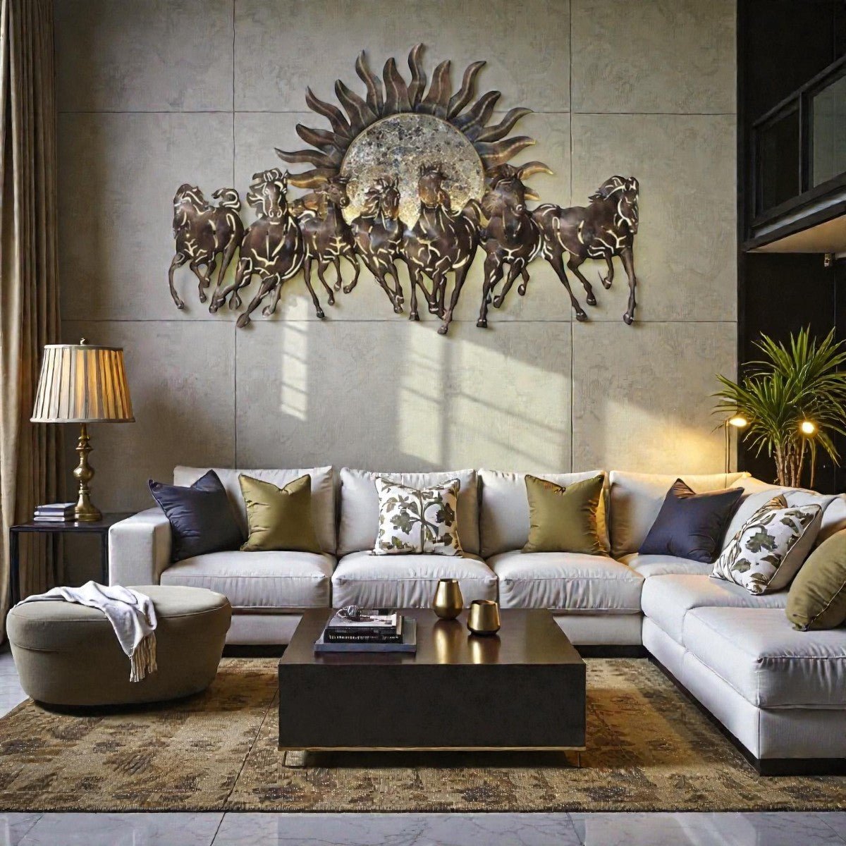 Big wall coverage Backlit 7 Horses with Sun (55 x 34 Inches)