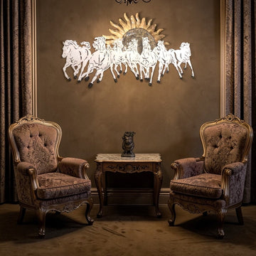 Big wall coverage Backlit 7 White Horses with Sun (55 x 34 Inches)