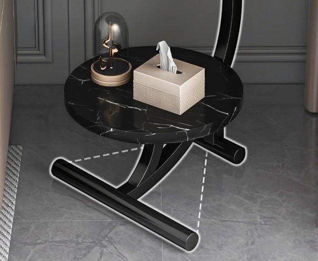 Black Marble Side Table and Chessboard Decor