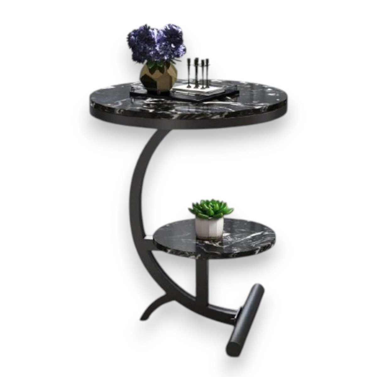 Black Marble Side Table and Chessboard Decor