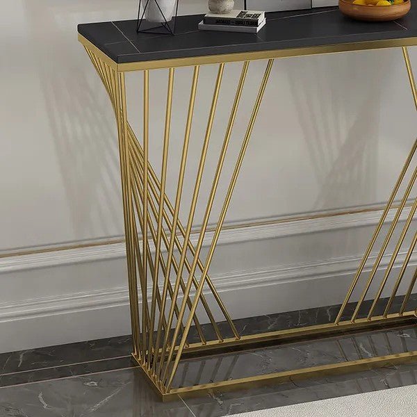 Black Marble Top Console Table with Gold Metal Frame