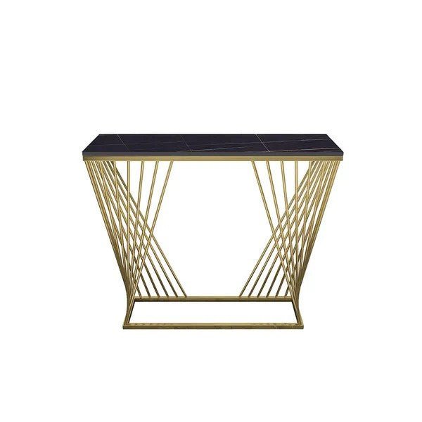 Black Marble Top Console Table with Gold Metal Frame