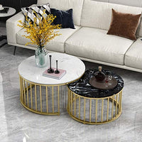 Thumbnail for Black & White Marble Top Nesting Tables with Geometric Base