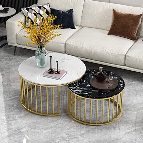 Black & White Marble Top Nesting Tables with Geometric Base