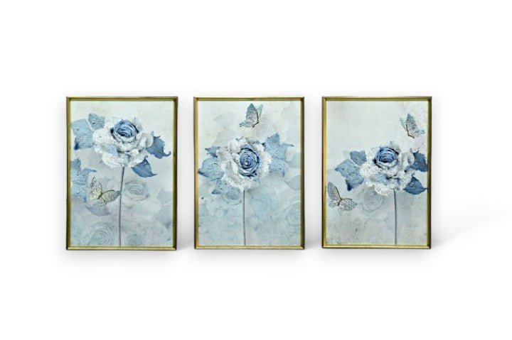 Blooming on Borrowed Wings Crystal Glass Painting Set of 3 (150 x 70 Cm)