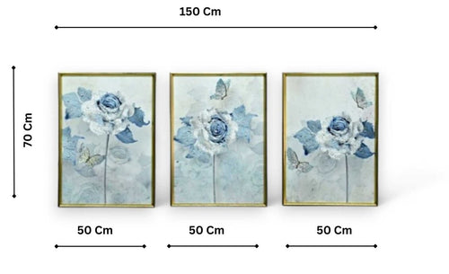 Blooming on Borrowed Wings Crystal Glass Painting Set of 3 (150 x 70 Cm)