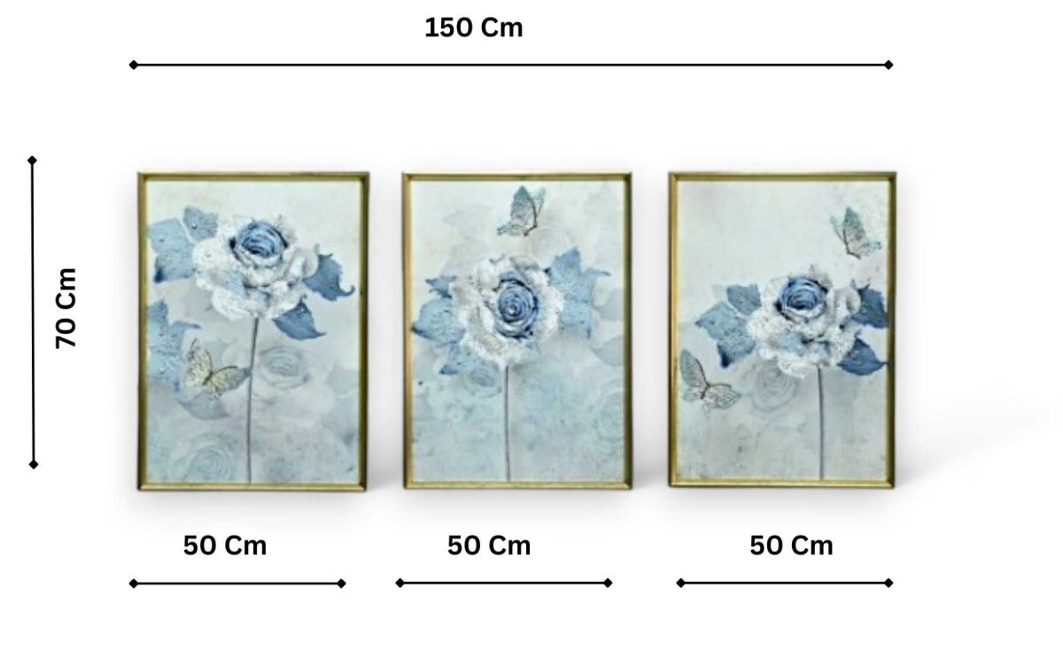 Blooming on Borrowed Wings Crystal Glass Painting Set of 3 (150 x 70 Cm)