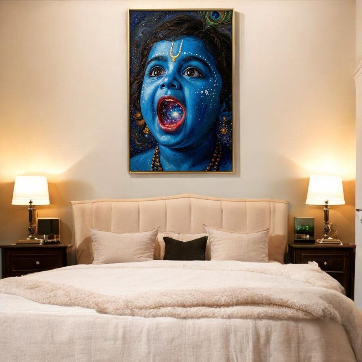 Brahmand in a Bite: Little Krishna’s Infinite Mouth Canvas (24 x 36 Inches)