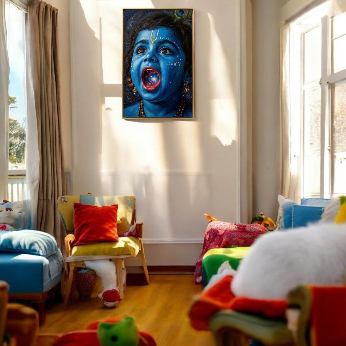 Brahmand in a Bite: Little Krishna’s Infinite Mouth Canvas (24 x 36 Inches)