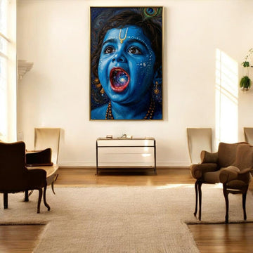 Brahmand in a Bite: Little Krishna’s Infinite Mouth Canvas (24 x 36 Inches)