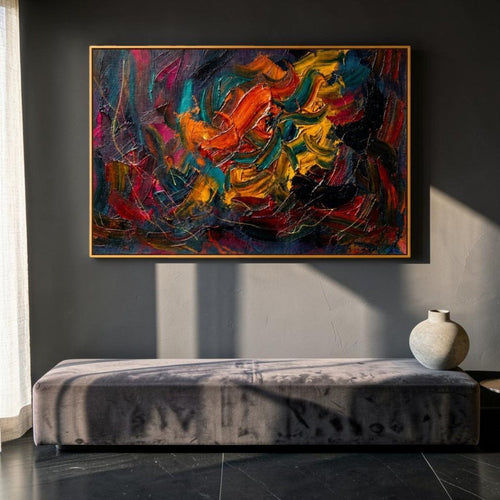 Celestial Friction: Bold Colorful Contemporary Wall Decor (36 x 24 Inches)