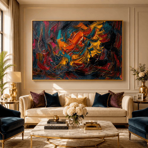 Celestial Friction: Bold Colorful Contemporary Wall Decor (36 x 24 Inches)