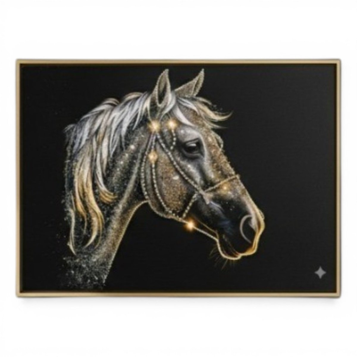 Celestial Stallion: Shimmering Gold & Silver Horse Canvas (36 x 24 Inches)