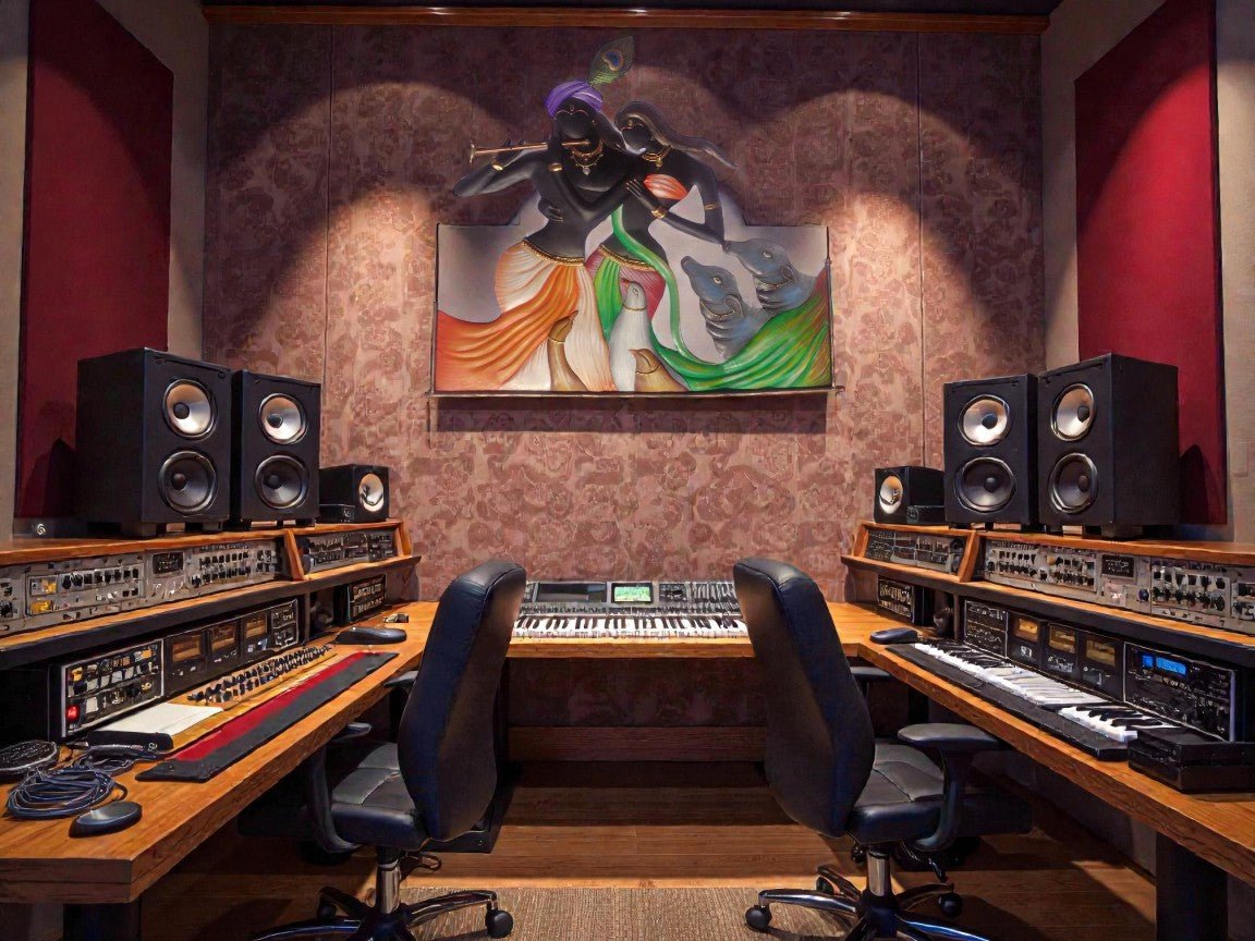 Celestial Union: Traditional Radha Krishna and Kamdhenu Wall Hanging (24 x 24 Inches)