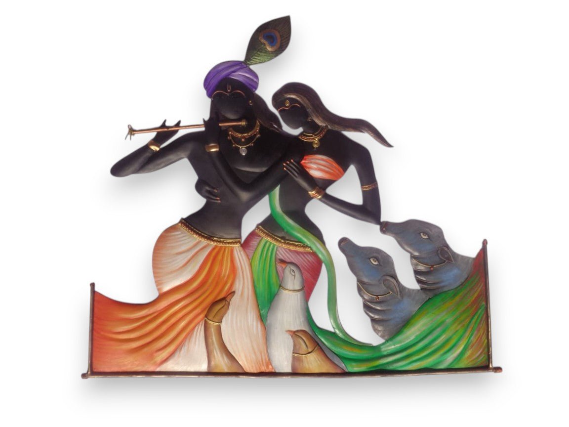 Celestial Union: Traditional Radha Krishna and Kamdhenu Wall Hanging (24 x 24 Inches)