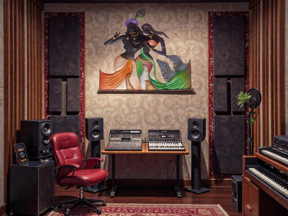 Celestial Union: Traditional Radha Krishna and Kamdhenu Wall Hanging (24 x 24 Inches)