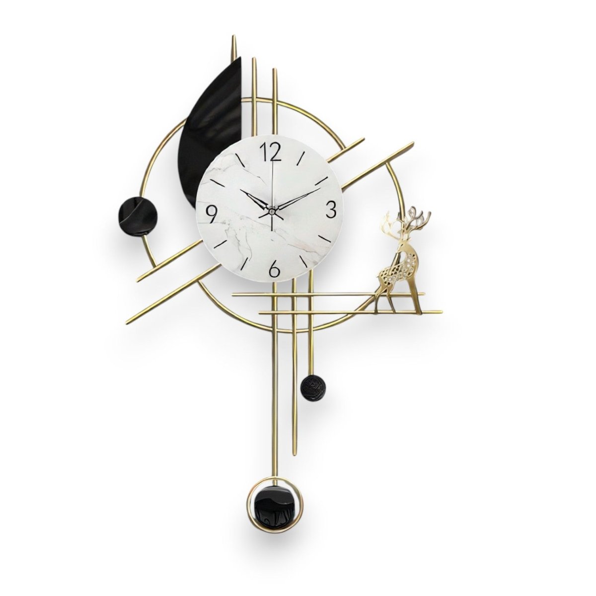 Chic Geometric Wall Clock Featuring Deer and Lunar Elements (30.7 x 18.8 Inches)