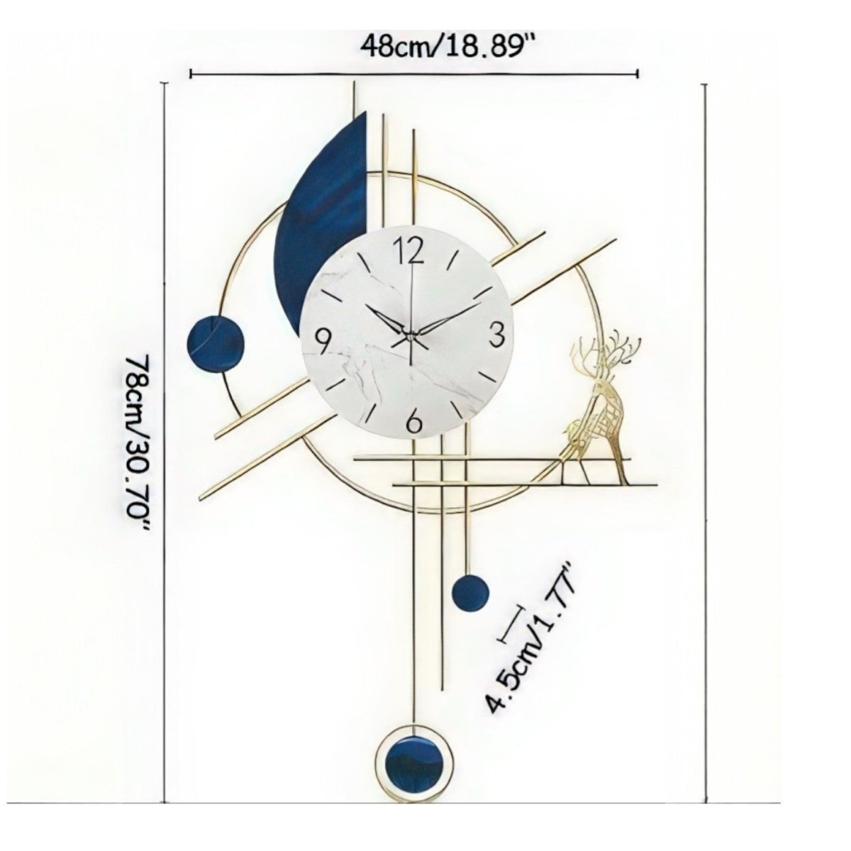 Chic Geometric Wall Clock Featuring Deer and Lunar Elements (30.7 x 18.8 Inches)